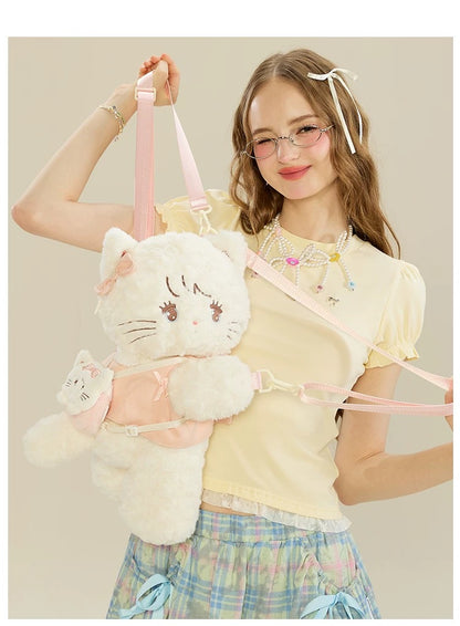 Crossbody, double-shoulder, plush, backpack